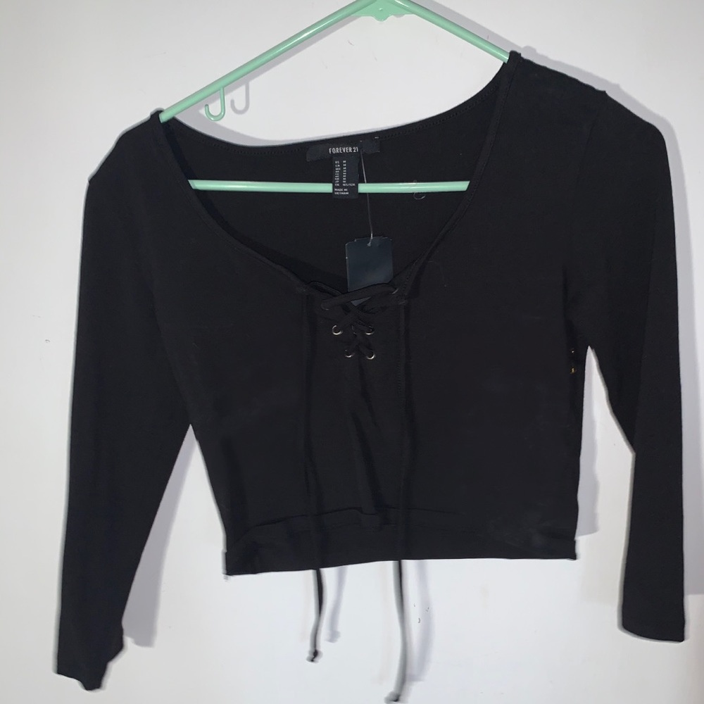 Black Crop Criss Cross Top